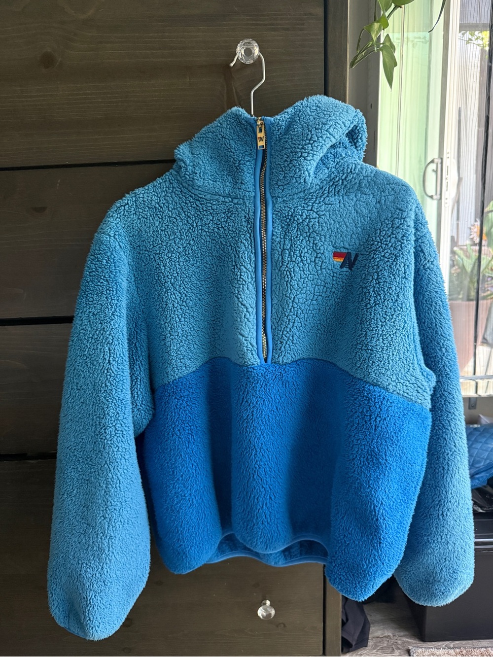 Aviator Nation Two-Tone Blue Sherpa Half-Zip Hoodie